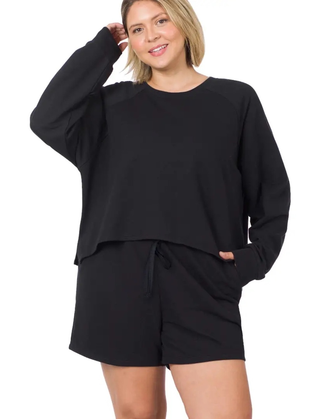 Zenana Outfitters Black 100% Cotton Lounge Set - Plus Size